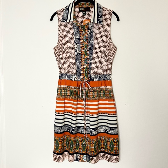 Miss Sixty M60 Graphic Color Block Sleeveless Collared Dress Size 10 - Picture 5 of 12